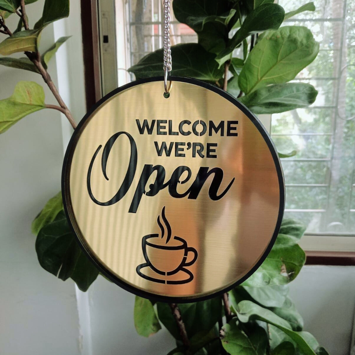 brush gold signage - open Brush Gold Signage - Open